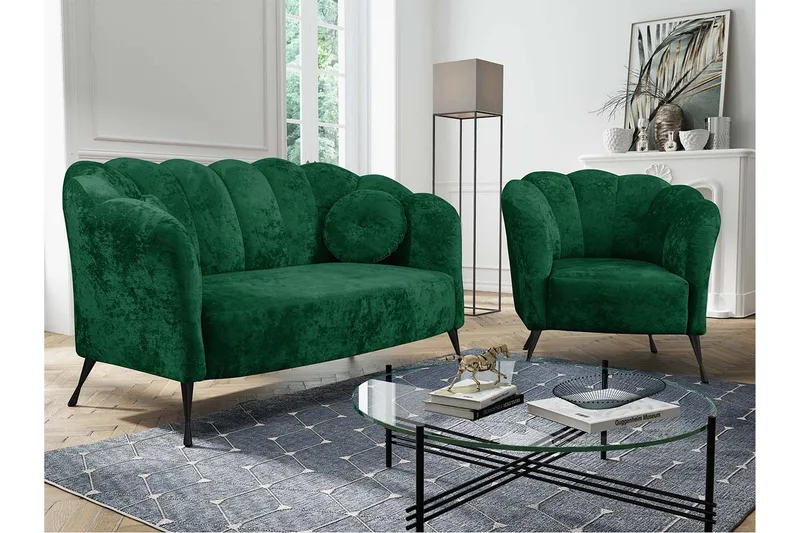 Adrial 3-sits Soffgrupp - Sammet/Grön/Svart Krom - Möbler - Vardagsrum - Soffgrupper