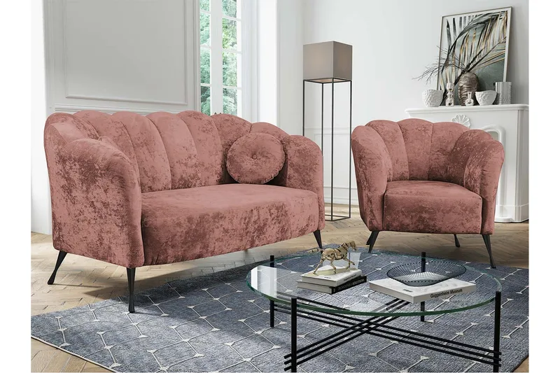 Adrial 3-sits Soffgrupp - Sammet/Rosa/Svart Krom - Möbler - Vardagsrum - Soffgrupper
