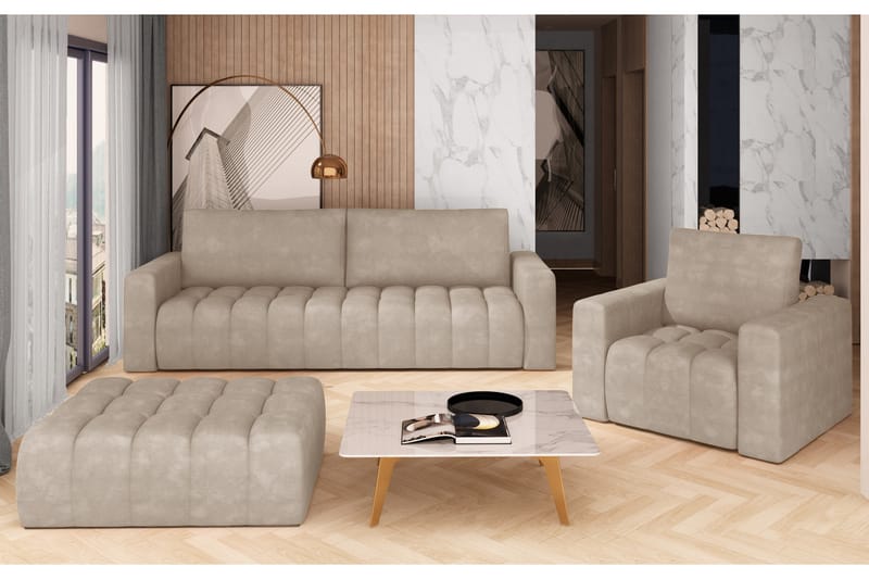 Alazaro Soffgrupp 3-sits + Fåtölj + Pall - Grå - Möbler - Vardagsrum - Soffgrupper