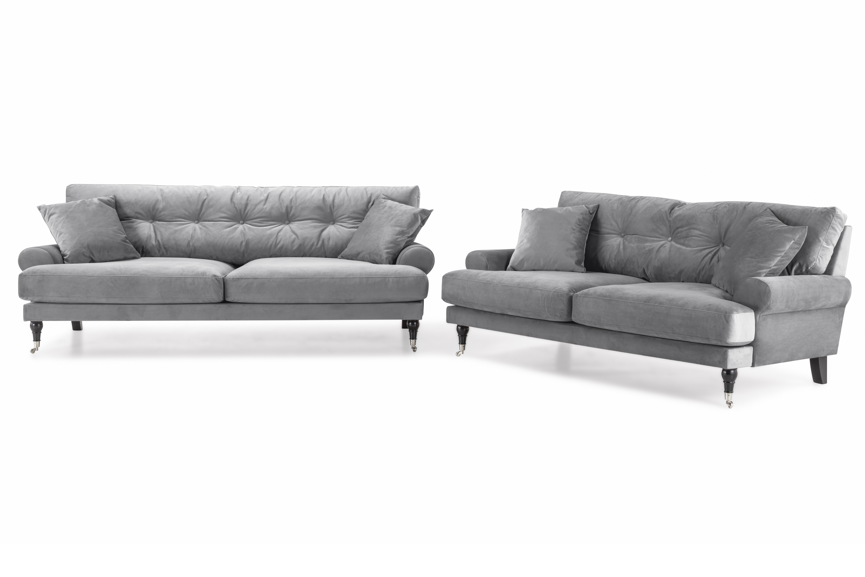 andrew 3-sits sammetssoffa - ljusgrå