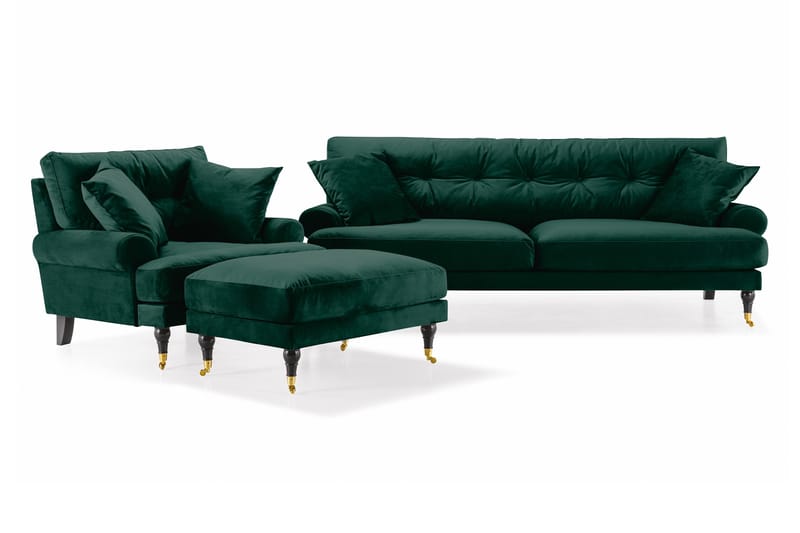 Andrew Howard Soffgrupp 102 cm med Fotpall och Hjul i Sammet - Grön - Möbler - Vardagsrum - Soffgrupper - Howard soffgrupp