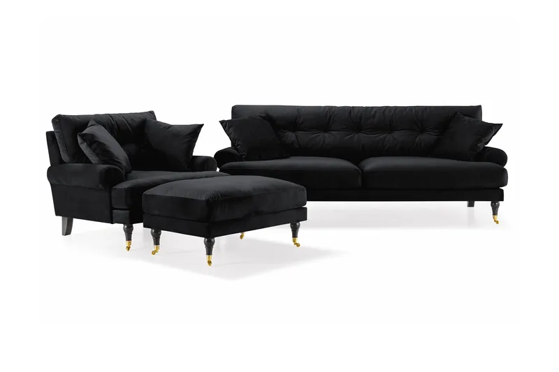 Andrew Howard Soffgrupp 102 cm med Fotpall och Hjul i Sammet - Svart - Möbler - Vardagsrum - Soffgrupper - Howard soffgrupp
