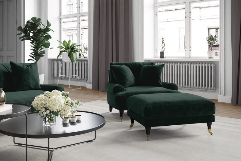 Andrew Soffgrupp 2-sits Soffa + Fåtölj + Fotpall i Sammet - Grön - Möbler - Vardagsrum - Soffgrupper - Howard soffgrupp
