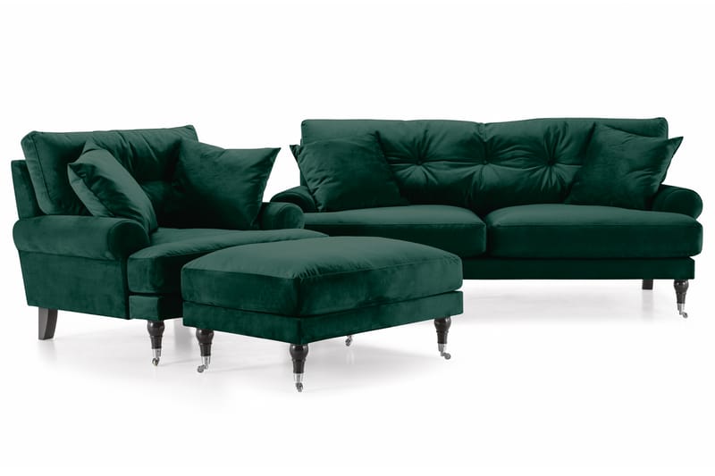 Andrew Soffgrupp 2-sits Soffa + Fåtölj + Fotpall i Sammet - Grön - Möbler - Vardagsrum - Soffgrupper - Howard soffgrupp