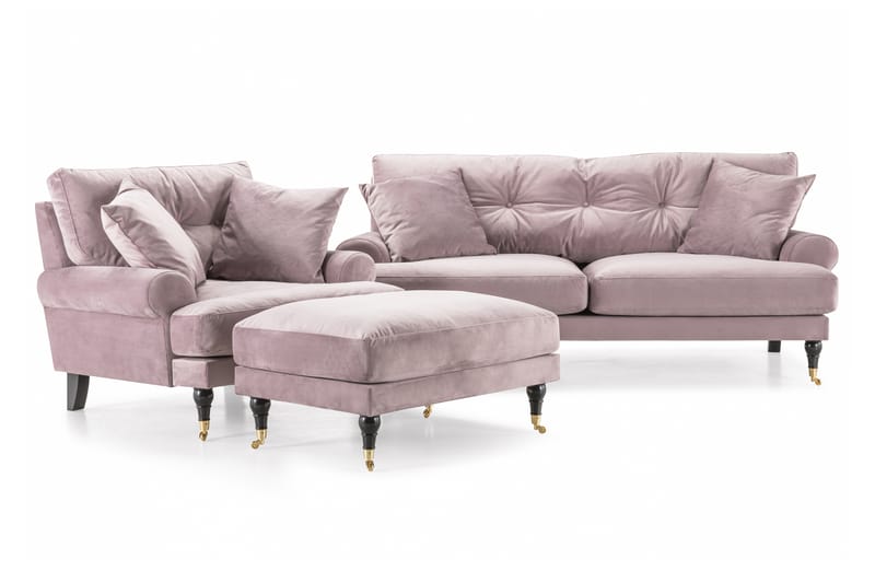 Andrew Soffgrupp 2-sits Soffa + Fåtölj + Fotpall i Sammet - Lila - Möbler - Vardagsrum - Soffgrupper - Howard soffgrupp