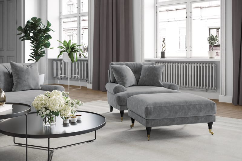 Andrew Soffgrupp 2-sits Soffa + Fåtölj + Fotpall i Sammet - Ljusgrå - Möbler - Vardagsrum - Soffgrupper - Howard soffgrupp