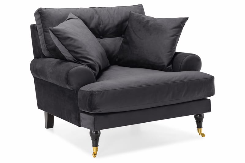 Andrew Soffgrupp 2-sits Soffa + Fåtölj + Fotpall i Sammet - Mörkgrå - Möbler - Vardagsrum - Soffgrupper - Howard soffgrupp