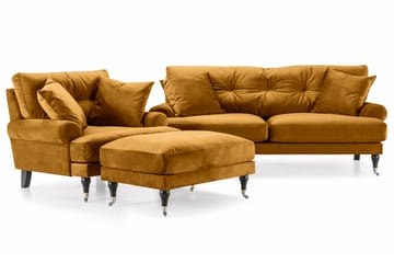 Andrew Soffgrupp 2-sits Soffa + Fåtölj + Fotpall i Sammet