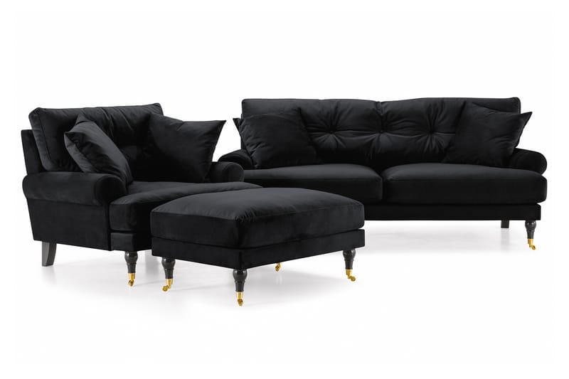 Andrew Soffgrupp 2-sits Soffa + Fåtölj + Fotpall i Sammet - Svart - Möbler - Vardagsrum - Soffgrupper - Howard soffgrupp