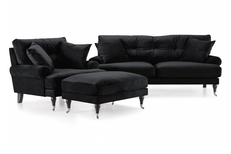 Andrew Soffgrupp 2-sits Soffa + Fåtölj + Fotpall i Sammet - Svart - Möbler - Vardagsrum - Soffgrupper - Howard soffgrupp