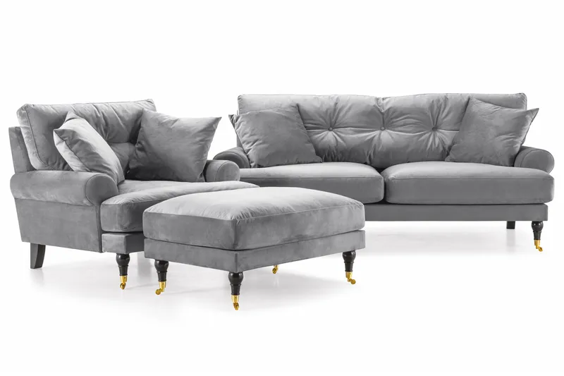 Andrew Soffgrupp 2+1 Sammet - Ljusgrå - Möbler - Vardagsrum - Soffgrupper - Howard soffgrupp