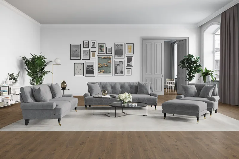 Andrew Soffgrupp 2+1 Sammet - Ljusgrå - Möbler - Vardagsrum - Soffgrupper - Howard soffgrupp