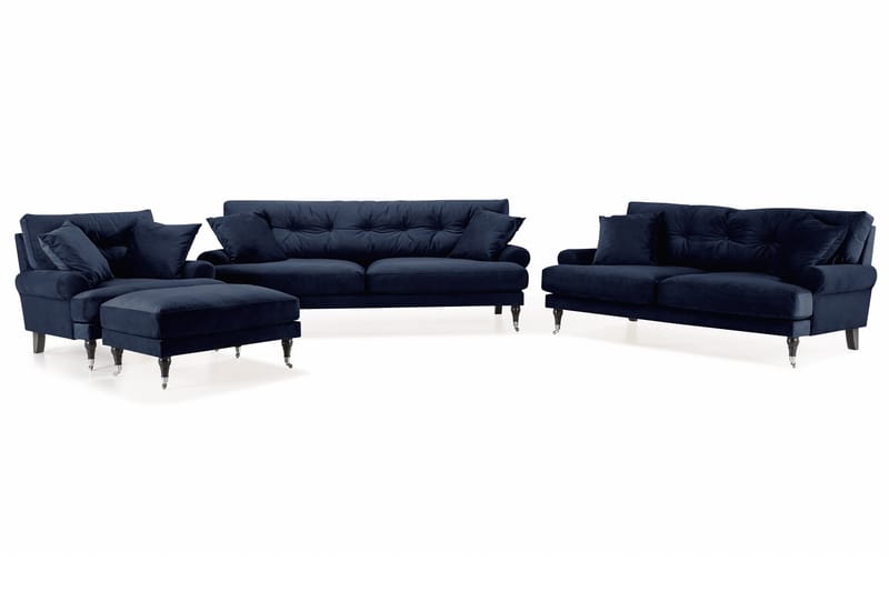 Andrew Soffgrupp 3-sits + 2-sits Soffa + Fåtölj + Fotpall i Sammet - Blå - Möbler - Vardagsrum - Soffgrupper - Howard soffgrupp