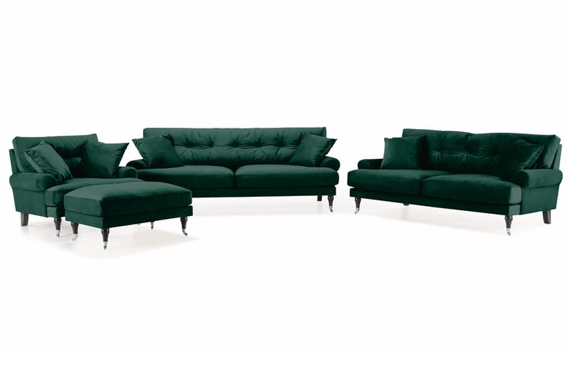 Andrew Soffgrupp 3-sits + 2-sits Soffa + Fåtölj + Fotpall i Sammet - Grön - Möbler - Vardagsrum - Soffgrupper - Howard soffgrupp