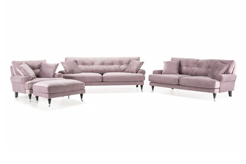 Andrew Soffgrupp 3-sits + 2-sits Soffa + Fåtölj + Fotpall i Sammet - Lila - Möbler - Vardagsrum - Soffgrupper - Howard soffgrupp