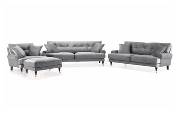 Andrew Soffgrupp 3-sits + 2-sits Soffa + Fåtölj + Fotpall i Sammet