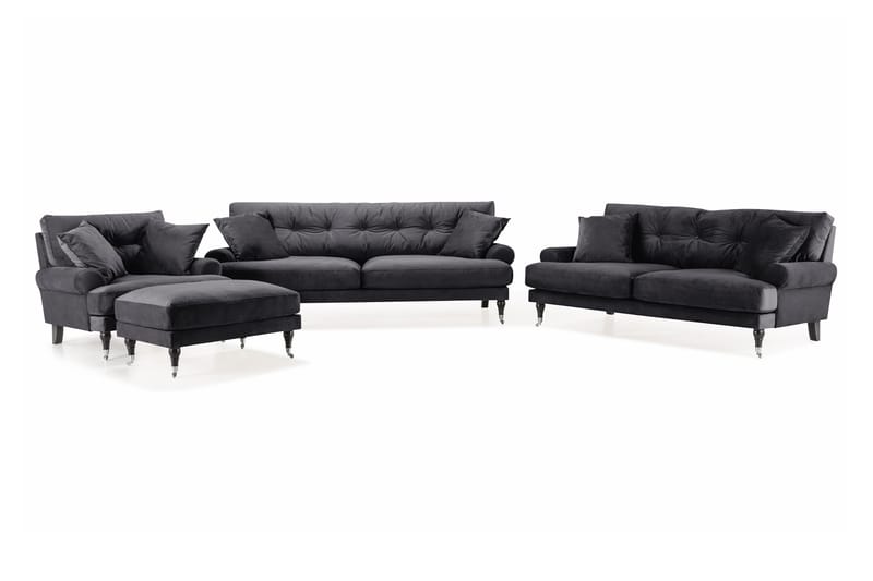 Andrew Soffgrupp 3-sits + 2-sits Soffa + Fåtölj + Fotpall i Sammet - Mörkgrå - Möbler - Vardagsrum - Soffgrupper - Howard soffgrupp