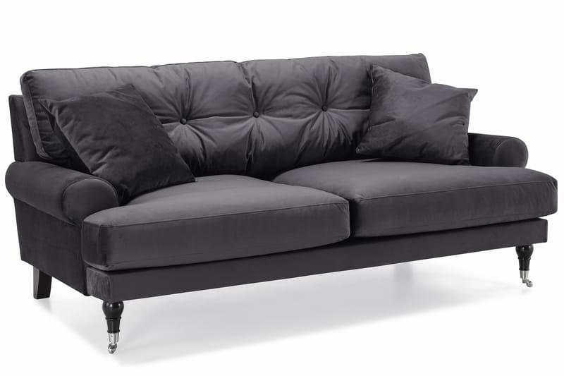 Andrew Soffgrupp 3-sits + 2-sits Soffa + Fåtölj + Fotpall i Sammet - Mörkgrå - Möbler - Vardagsrum - Soffgrupper - Howard soffgrupp