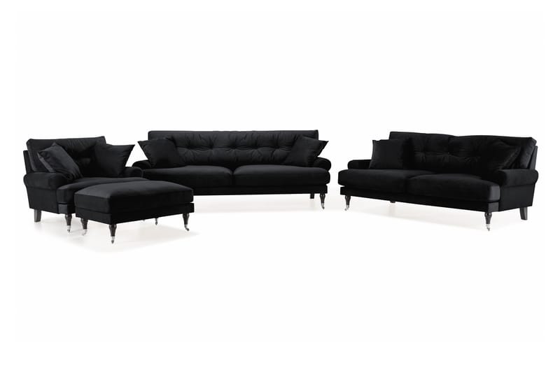 Andrew Soffgrupp 3-sits + 2-sits Soffa + Fåtölj + Fotpall i Sammet - Svart - Möbler - Vardagsrum - Soffgrupper - Howard soffgrupp
