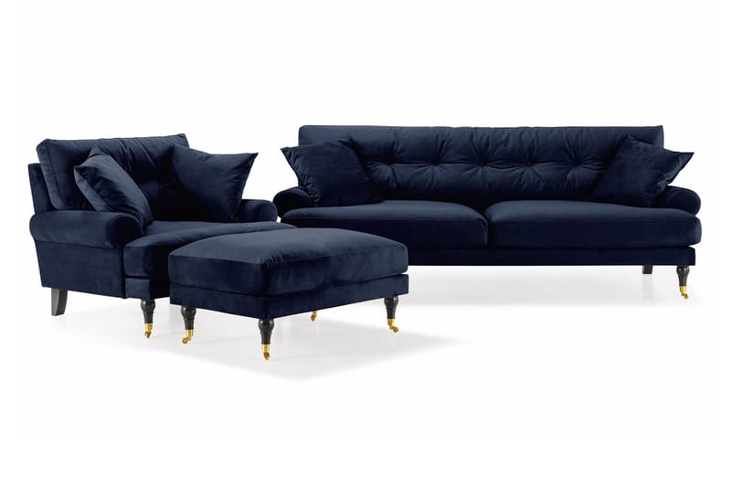 Andrew Soffgrupp 3-sits Soffa + Fåtölj + Fotpall i Sammet - Blå - Möbler - Vardagsrum - Soffgrupper - Howard soffgrupp