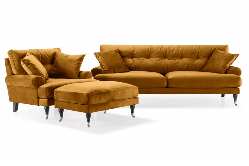 Andrew Soffgrupp 3-sits Soffa + Fåtölj + Fotpall i Sammet - Mörkgul - Möbler - Vardagsrum - Soffgrupper - Howard soffgrupp