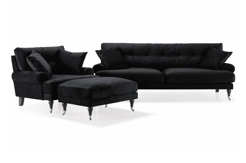 Andrew Soffgrupp 3-sits Soffa + Fåtölj + Fotpall i Sammet - Svart - Möbler - Vardagsrum - Soffgrupper - Howard soffgrupp