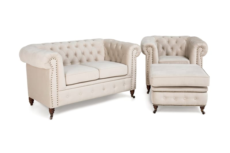 CHESTERFIELD LUX Soffgrupp 2-sits+Fåtölj+Fotpall Sammet - Möbler - Vardagsrum - Soffgrupper - Howard soffgrupp