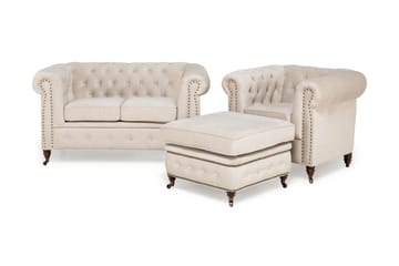 CHESTERFIELD LUX Soffgrupp 2-sits+Fåtölj+Fotpall Sammet