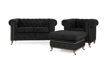 CHESTERFIELD LUX Soffgrupp 2-sits+Fåtölj+Fotpall Sammet