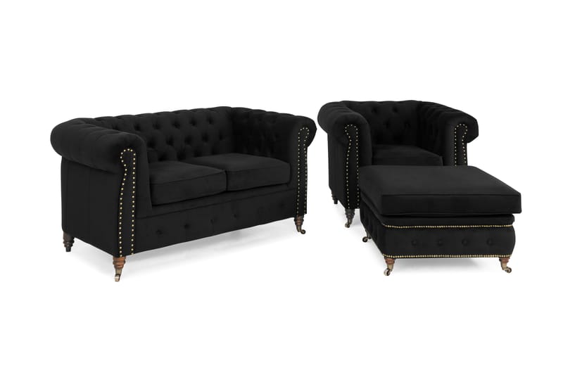 CHESTERFIELD LUX Soffgrupp 2-sits+Fåtölj+Fotpall Sammet - Möbler - Vardagsrum - Soffgrupper - Howard soffgrupp