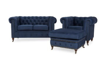 CHESTERFIELD LUX Soffgrupp 2-sits+Fåtölj+Fotpall Sammet