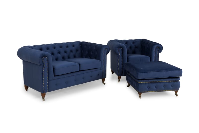 CHESTERFIELD LUX Soffgrupp 2-sits+Fåtölj+Fotpall Sammet - Möbler - Vardagsrum - Soffgrupper - Howard soffgrupp