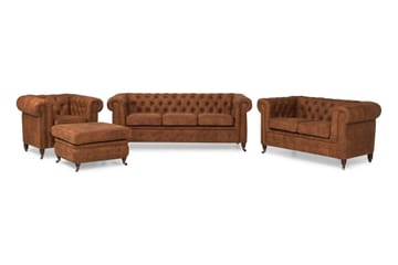 CHESTERFIELD LUX Soffgrupp 3-sits+2-sits+Fåtölj+Fotpall