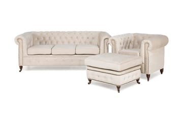 CHESTERFIELD LUX Soffgrupp 3-sits+Fåtölj+Fotpall Sammet