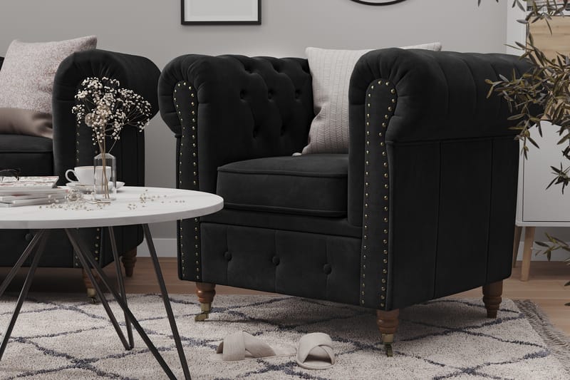 CHESTERFIELD LUX Soffgrupp 3-sits+Fåtölj+Fotpall Sammet - Möbler - Vardagsrum - Soffgrupper - Chesterfield soffgrupp