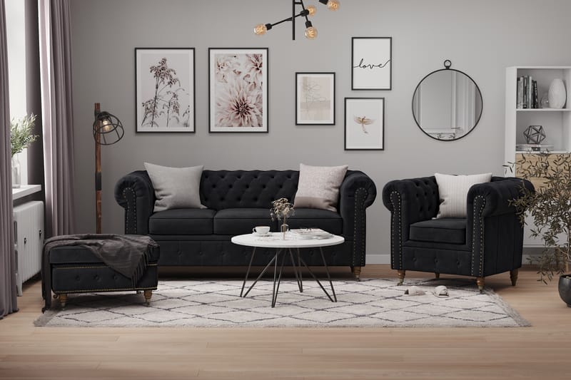 CHESTERFIELD LUX Soffgrupp 3-sits+Fåtölj+Fotpall Sammet - Möbler - Vardagsrum - Soffgrupper - Chesterfield soffgrupp