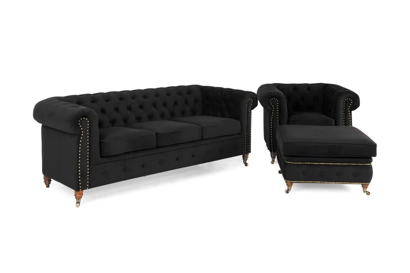 CHESTERFIELD LUX Soffgrupp 3-sits+Fåtölj+Fotpall Sammet - Möbler - Vardagsrum - Soffgrupper - Chesterfield soffgrupp