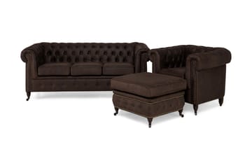 CHESTERFIELD LUX Soffgrupp 3-sits+Fåtölj+Fotpall