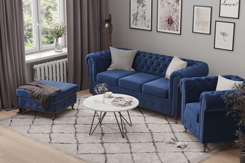 CHESTERFIELD LUX Soffgrupp 3+2+Fåtölj+Fotpall Sammet - Möbler - Vardagsrum - Soffgrupper - Howard soffgrupp