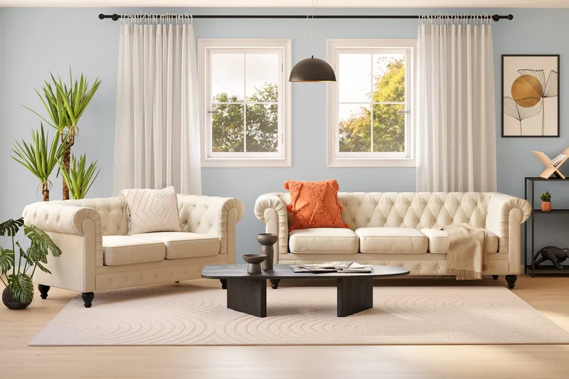 Chesterfield LYX 3+2 - SYN0000058, SYN0000052 - Beige - Möbler - Vardagsrum - Soffgrupper - Chesterfield soffgrupp