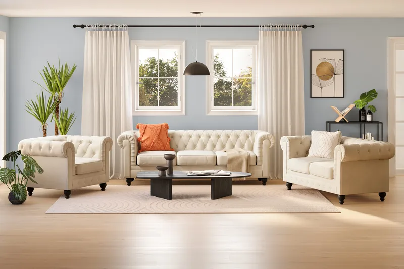 Chesterfield LYX 3+2+1 - SYN0000058, SYN0000052, SYN0000063 - Beige - Möbler - Vardagsrum - Soffgrupper - Chesterfield soffgrupp