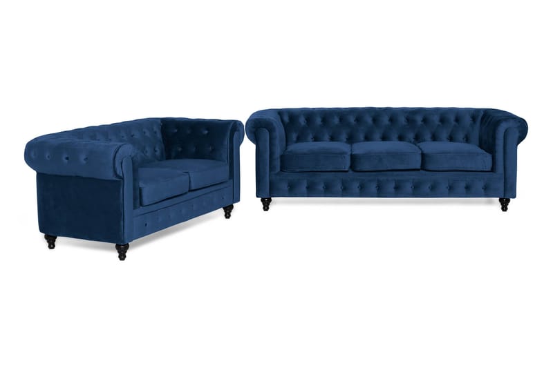 Chesterfield Lyx Soffgrupp 2-sits+3-sits Sammet - Blå - Möbler - Vardagsrum - Soffgrupper - Chesterfield soffgrupp