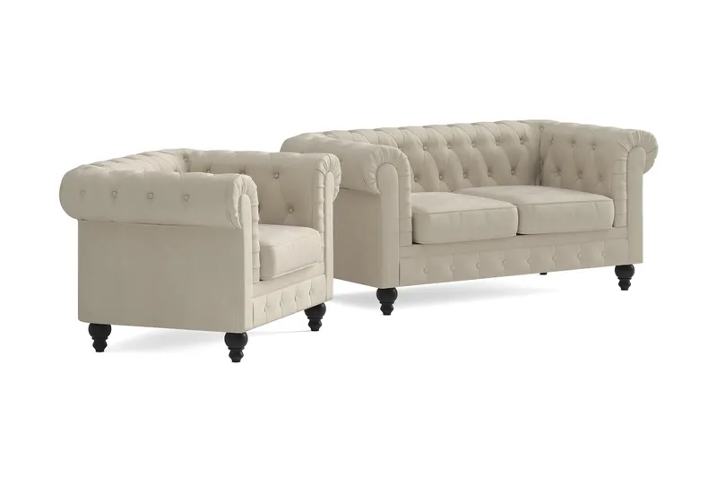 Chesterfield Lyx Soffgrupp 2-sits+Fåtölj - Beige - Möbler - Vardagsrum - Soffgrupper - Chesterfield soffgrupp