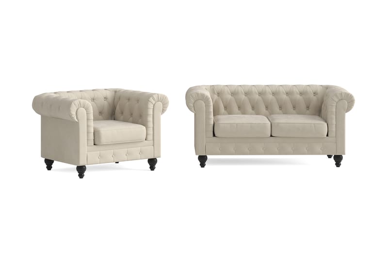 Chesterfield Lyx Soffgrupp 2-sits+Fåtölj - Beige - Möbler - Vardagsrum - Soffgrupper - Chesterfield soffgrupp