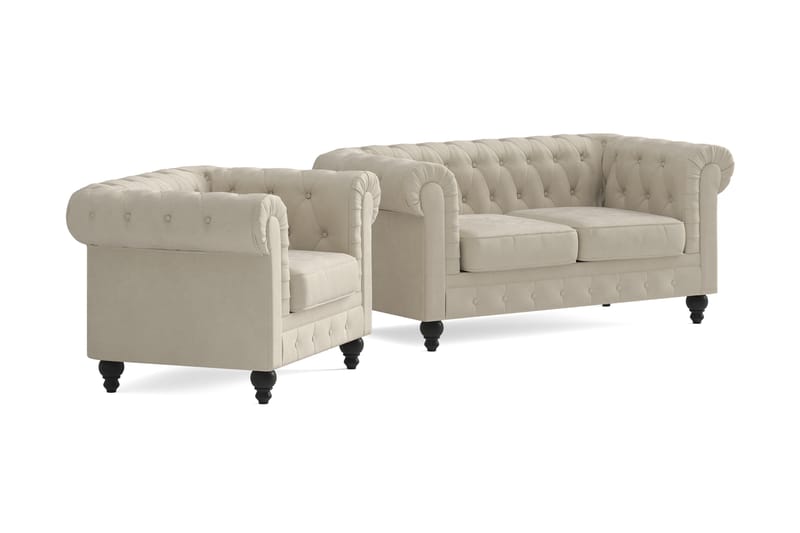 Chesterfield Lyx Soffgrupp 2-sits+Fåtölj - Beige - Möbler - Vardagsrum - Soffgrupper - Chesterfield soffgrupp