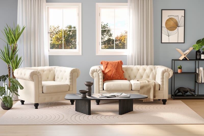 Chesterfield Lyx Soffgrupp 2-sits+Fåtölj - Beige - Möbler - Vardagsrum - Soffgrupper - Chesterfield soffgrupp