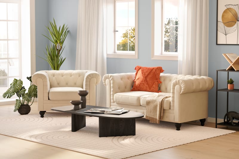 Chesterfield Lyx Soffgrupp 2-sits+Fåtölj - Beige - Möbler - Vardagsrum - Soffgrupper - Chesterfield soffgrupp