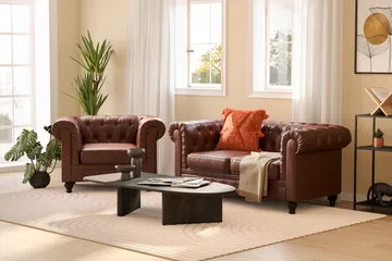 Chesterfield Lyx Soffgrupp 2-sits+Fåtölj - Brun - Möbler - Vardagsrum - Soffgrupper - Chesterfield soffgrupp