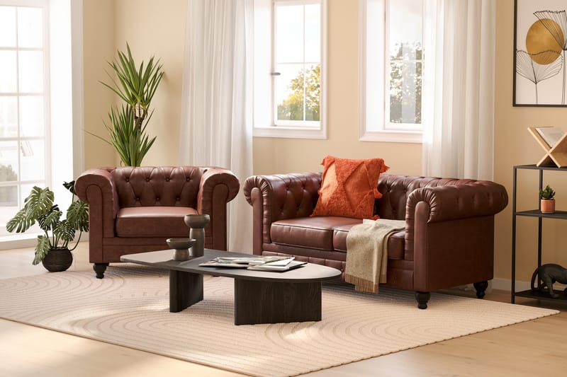 Chesterfield Lyx Soffgrupp 2-sits+Fåtölj - Brun - Möbler - Vardagsrum - Soffgrupper - Chesterfield soffgrupp