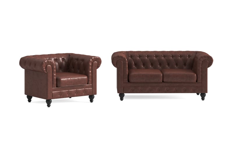 Chesterfield Lyx Soffgrupp 2-sits+Fåtölj - Brun - Möbler - Vardagsrum - Soffgrupper - Chesterfield soffgrupp